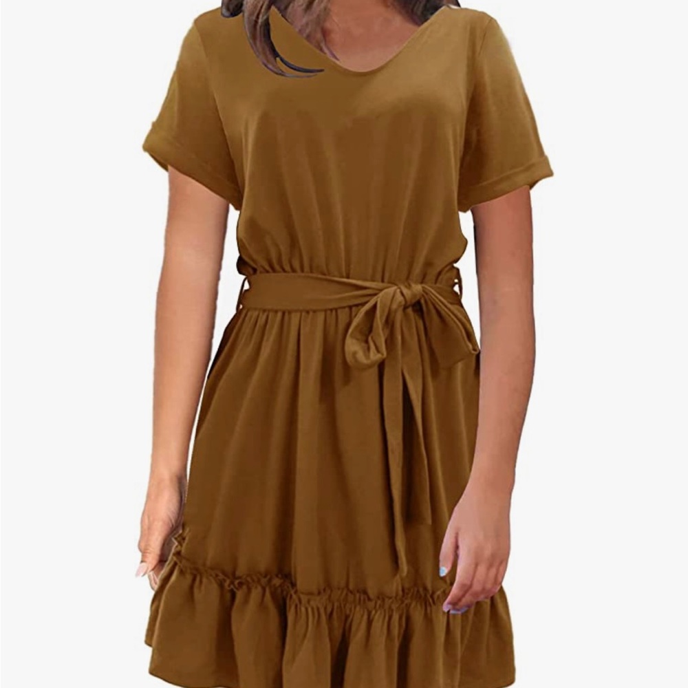 Belted Ruffled T-Shirt Dress